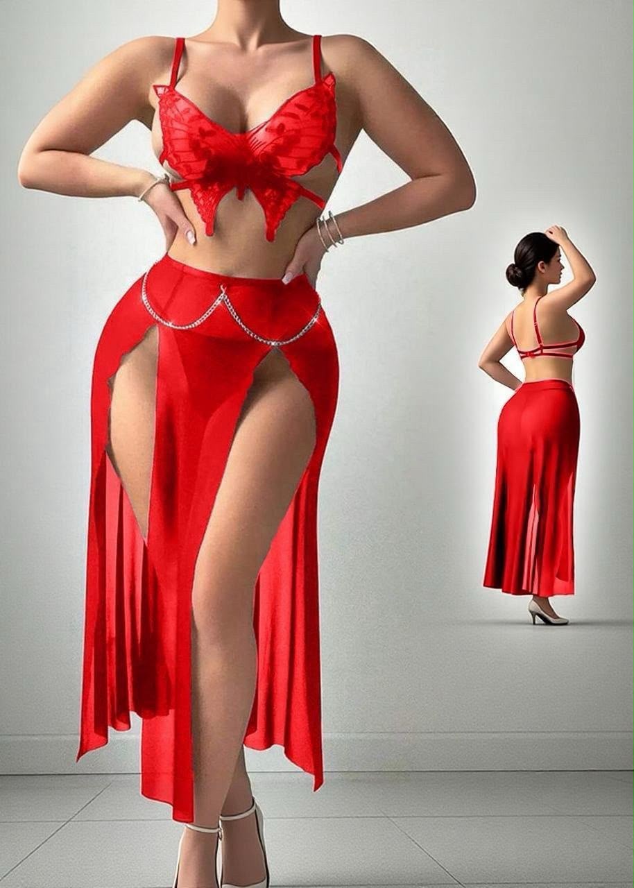 Lace Bra & High-Slit Skirt Set
