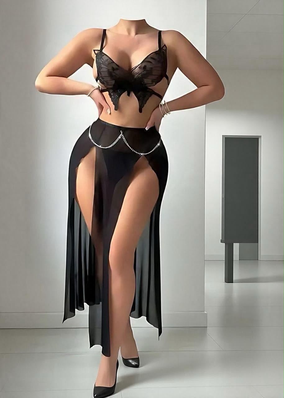 Lace Bra & High-Slit Skirt Set