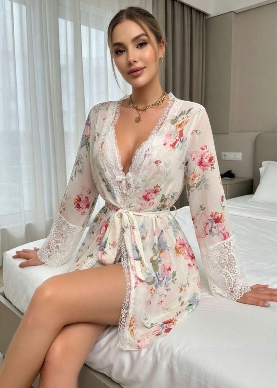Floral Lace Babydoll & Robe Set